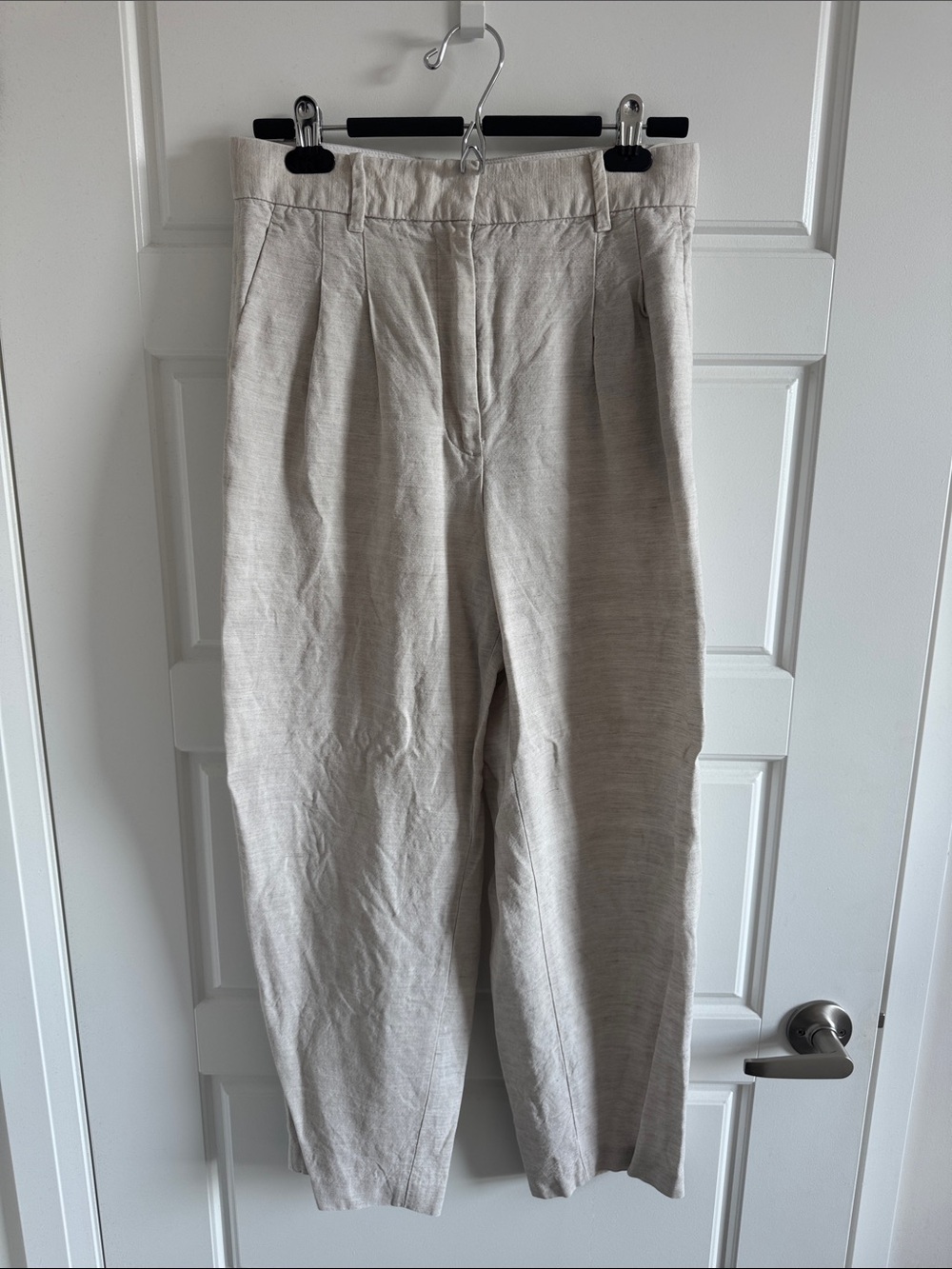 Wilfred Neutral Beige Pleated Linen-Blend Pants
